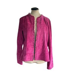 Pink Suede Jacket Sz. XL- Ruffle, Coquette, Colorful, Genuine Leather, Luxury
